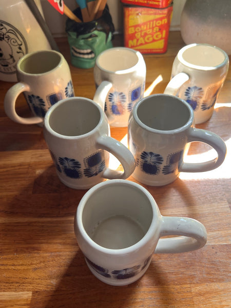 Lot de 6 tasses / mugs / chopes en grès céramique LML Modèle PALMA - Limoges - Années 60
