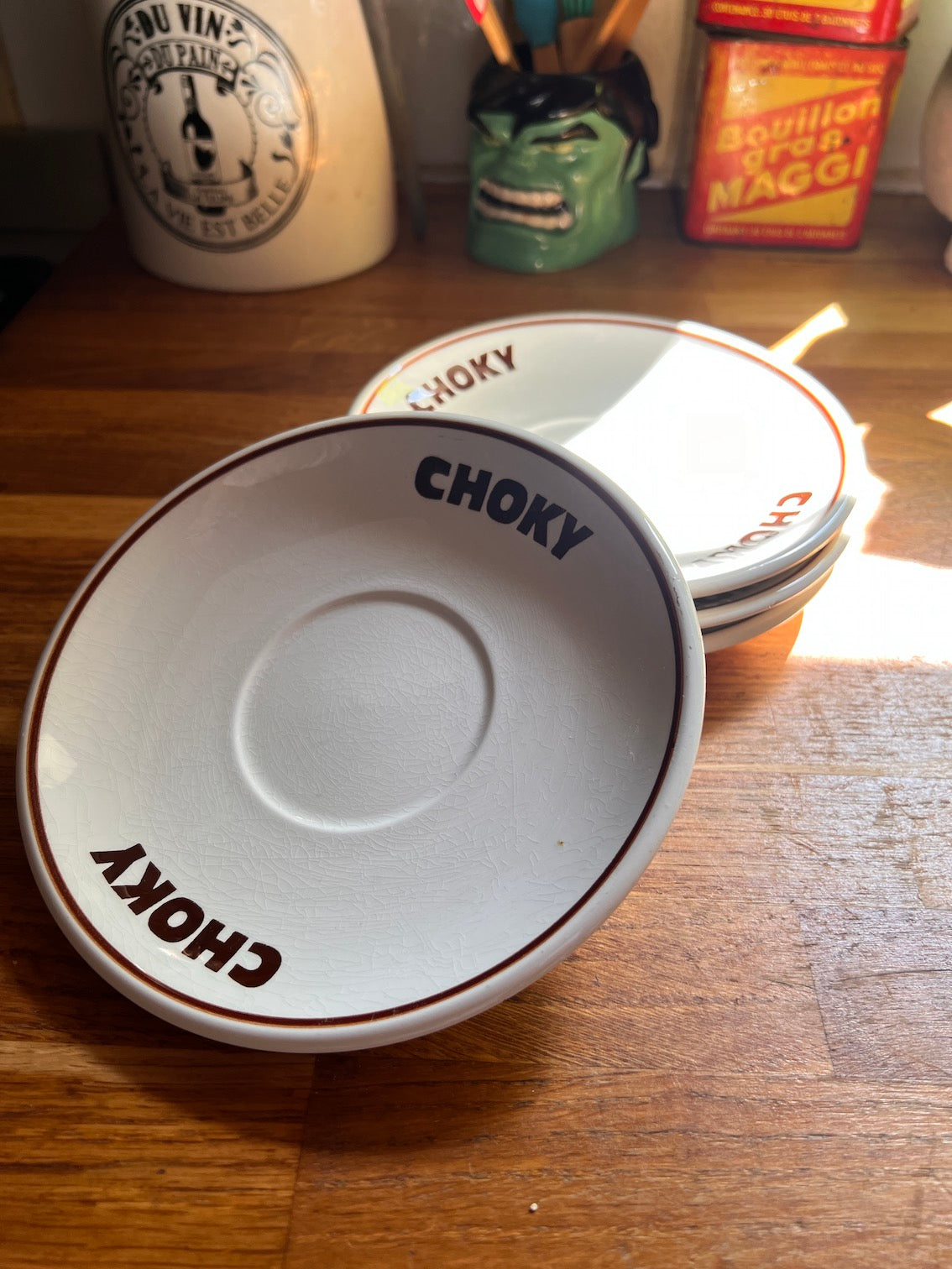 4 sous tasses / petites assiettes de bar vintages Choky en céramique 17cm
