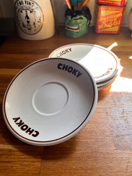 4 sous tasses / petites assiettes de bar vintages Choky en céramique 17cm