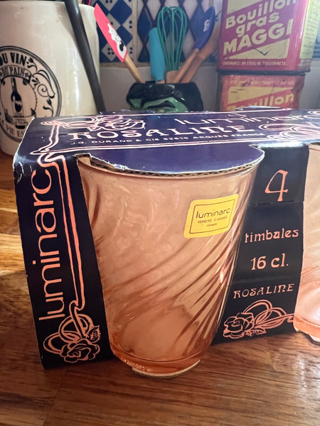 4 verres / timbales roses vintages Rosaline par Luminarc France - Années 70