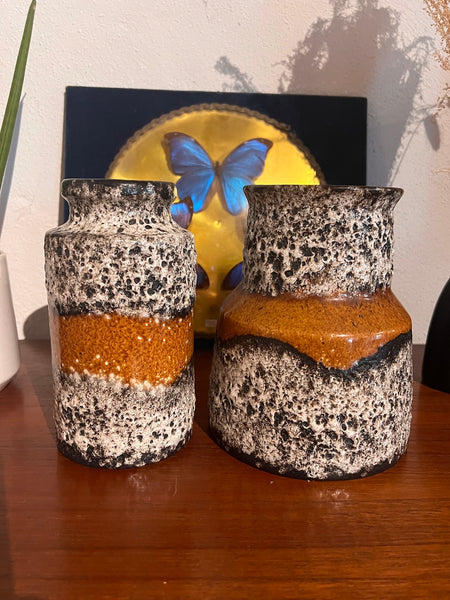 Duo des vases vintages en céramique Fat Lava - West Germany - Années 70