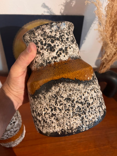 Duo des vases vintages en céramique Fat Lava - West Germany - Années 70