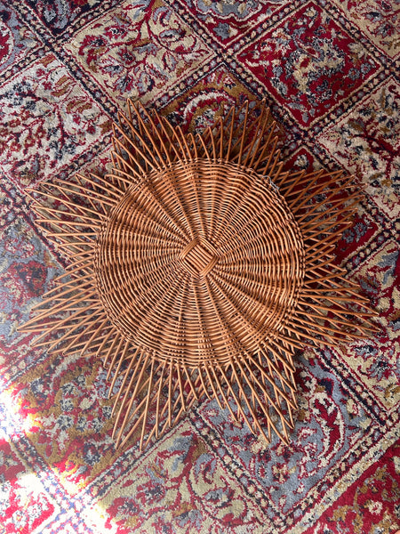 Miroir soleil vintage en osier 60cm - Années 70