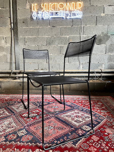 Lot de 2 chaises noires Spaghetti par Giandomenico Belotti pour Alias - Italie - 1980