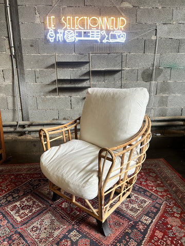 Fauteuil Club vintage en rotin, bambou et osier