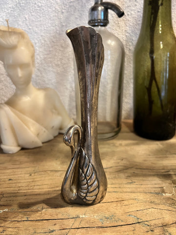 Vase soliflore vintage Cygne en métal argenté