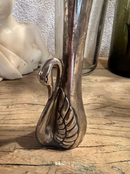 Vase soliflore vintage Cygne en métal argenté