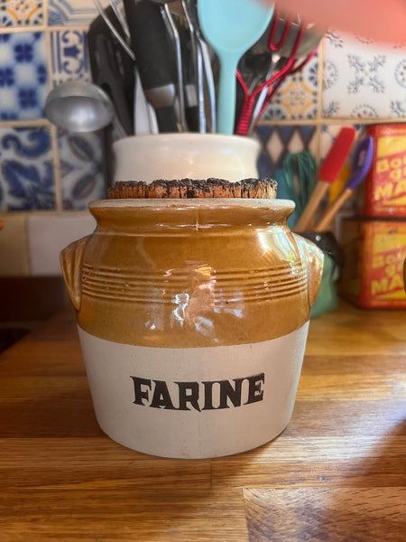 Lot de 4 pots de cuisine vintages en grès bicolore et bouchons en liège - LML Made in France