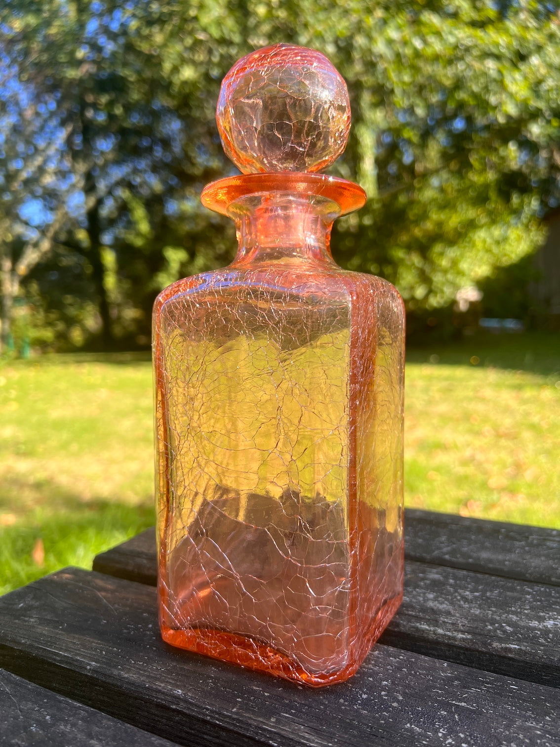 Carafe / flacon vintage en craqueline rose (verre craquelé) - Années 70