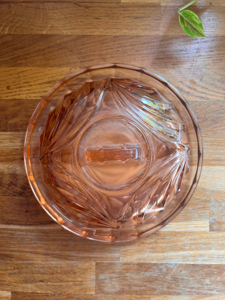 Cloche à fromage / gâteau vintage en verre rose dit rosaline - Made in France - Années 50