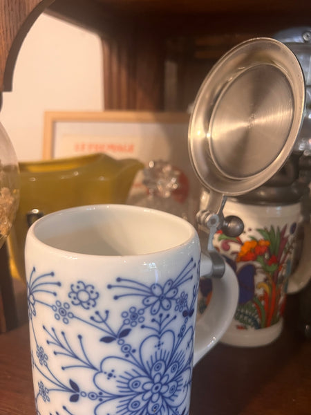 Chope à bière vintage à couvercle en étain - Allemagne - ALT Tirschenreuth 1838