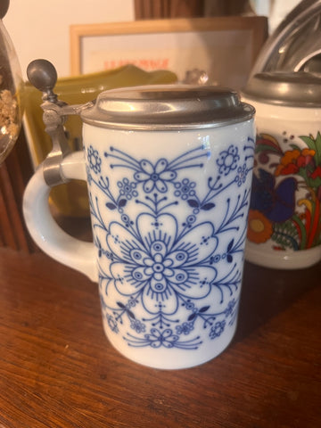 Chope à bière vintage à couvercle en étain - Allemagne - ALT Tirschenreuth 1838