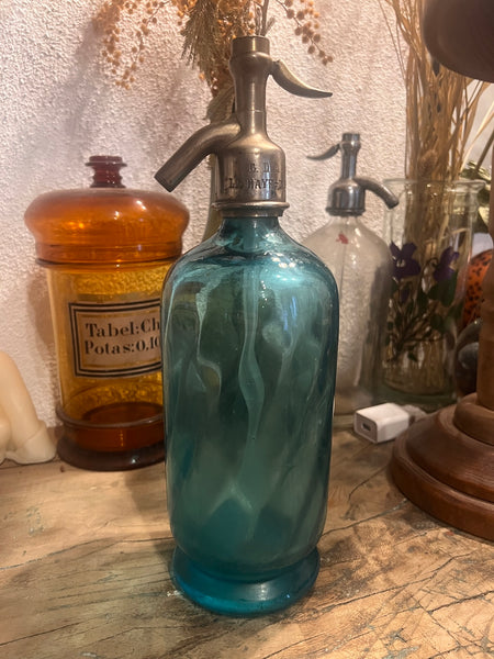 Siphon à eau de Seltz en ouraline bleue - Années 30/40