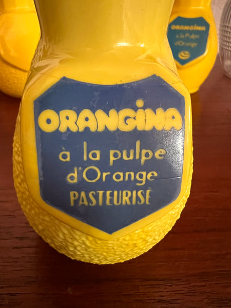 Porte-pailles de bistrot vintage Orangina en opaline jaune - Années 60/70