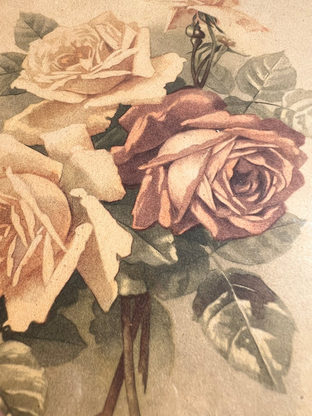 2 cadres vintages bouquets de roses encadrement bois 25x19cm