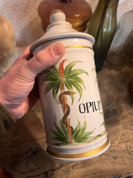 Pot de pharmacie / d'apothicaire ancien en porcelaine Opium - 1950/60