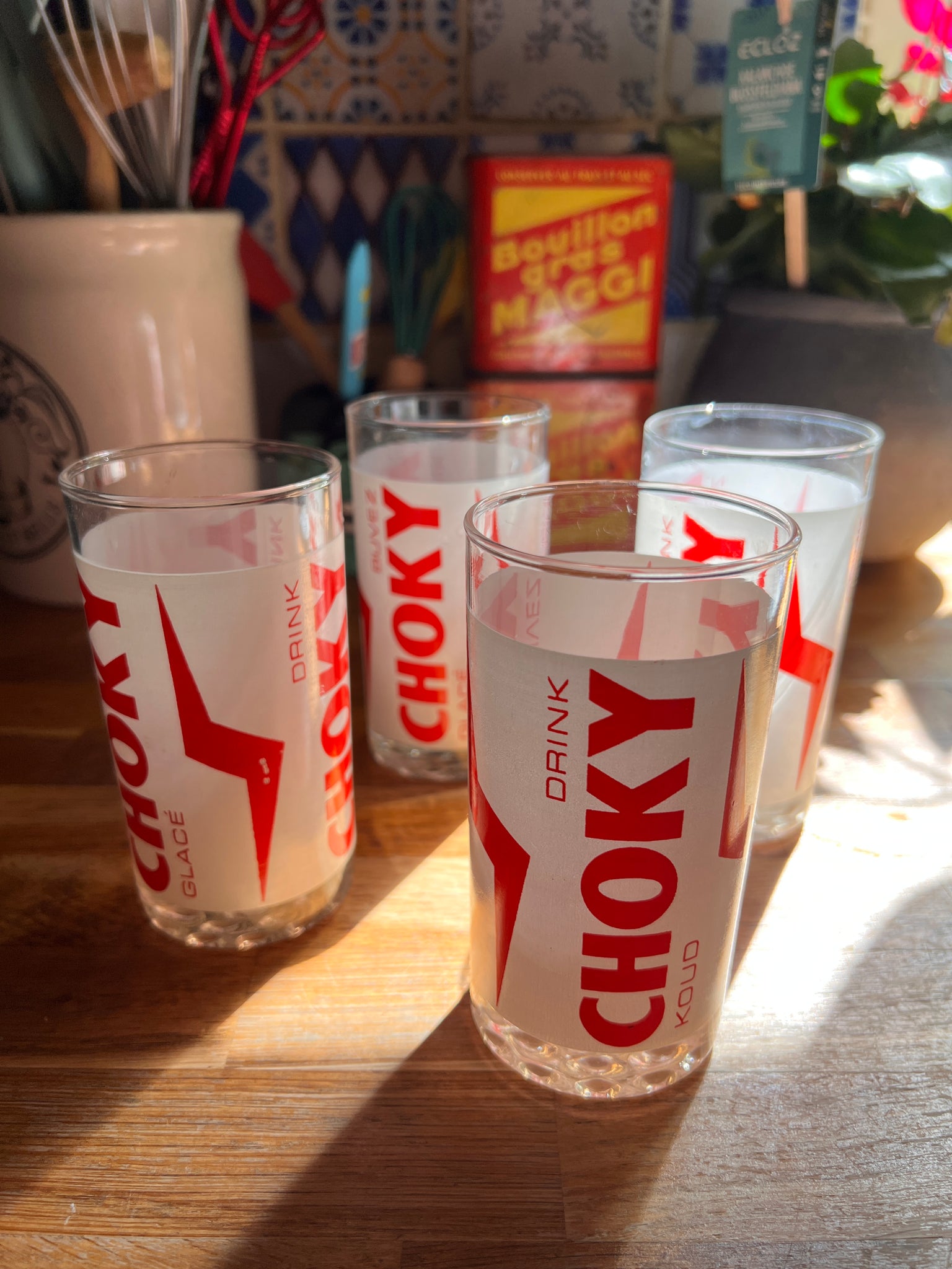 4 verres de bistrot vintages Buvez Choky Glacé - 12cm - Années 80