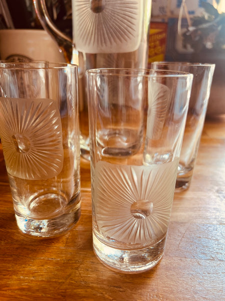 Service à orangeade vintage en verre soufflé et gravé
