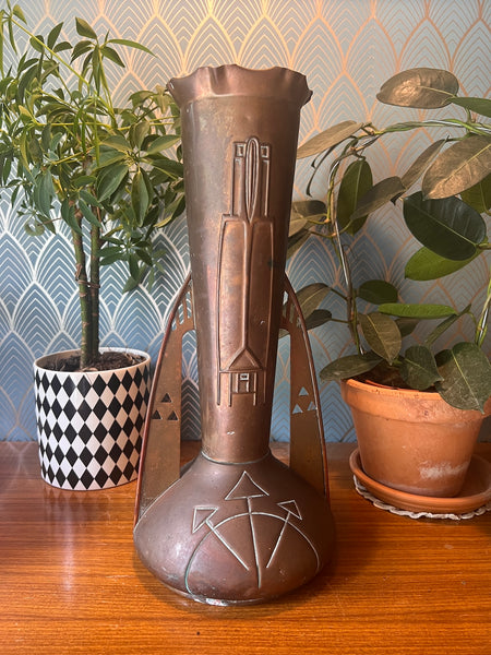 Vase en cuivre / laiton vintage fait à partir d'obus Art Nouveau - Allemagne - 1910