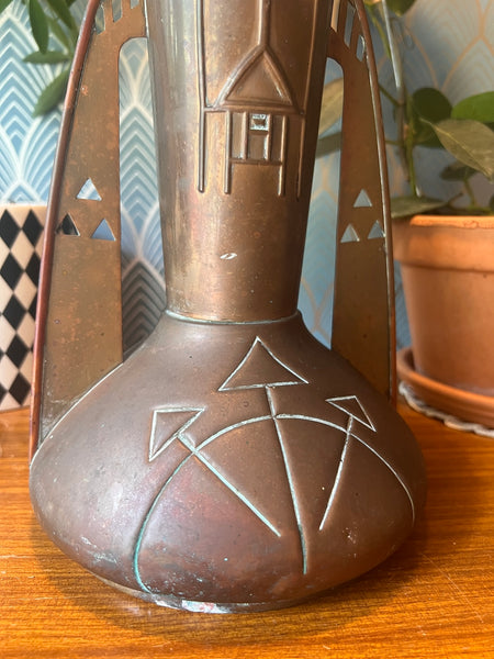 Vase en cuivre / laiton vintage fait à partir d'obus Art Nouveau - Allemagne - 1910