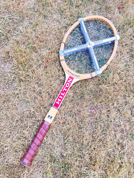Raquette de tennis vintage en bois Hilton Autograph avec housse et tendeur Zephyr