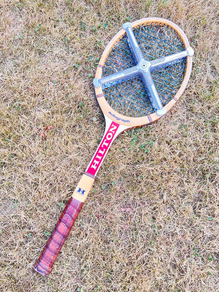 Raquette de tennis vintage en bois Hilton Autograph avec housse et tendeur Zephyr