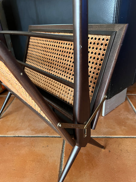 Porte-revues vintage pliant en bois et cannage par Cesare Lacca - Italie