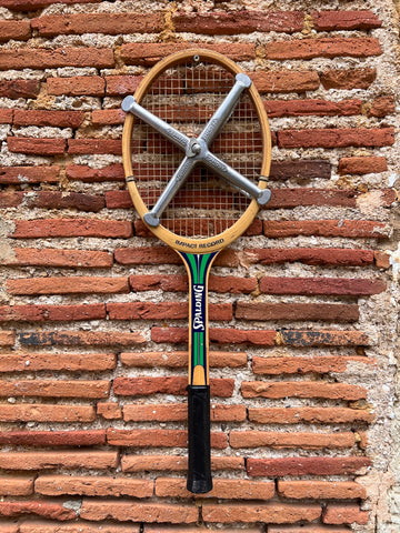 Raquette de tennis vintage en bois Spalding Impact Record avec tendeur Zephyr