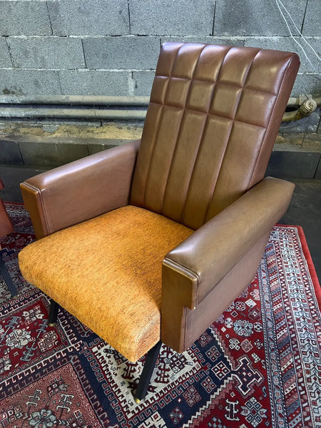 Paire de fauteuils vintages en skaï et tissu - Années 60