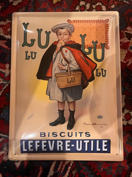 Plaque métallique publicitaire bombée Biscuits LU - Mondelez et Clouet 40x30cm - 2018