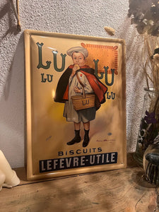 Plaque métallique publicitaire bombée Biscuits LU - Mondelez et Clouet 40x30cm - 2018