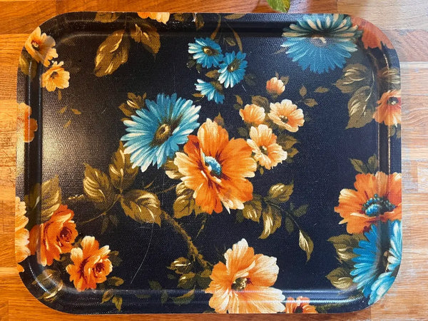 Plateau de service vintage en fibre de verre au décor de fleurs 46x36cm