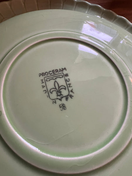 Plat et 5 assiettes vintages en céramique verte Proceram - Années 60