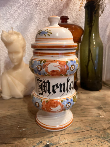 Pot d'apothicaire / de pharmacie vintage Menta - Faïence de Bassano Italie