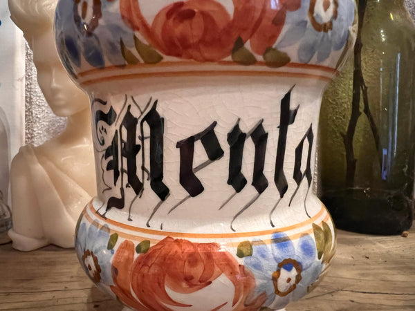 Pot d'apothicaire / de pharmacie vintage Menta - Faïence de Bassano Italie