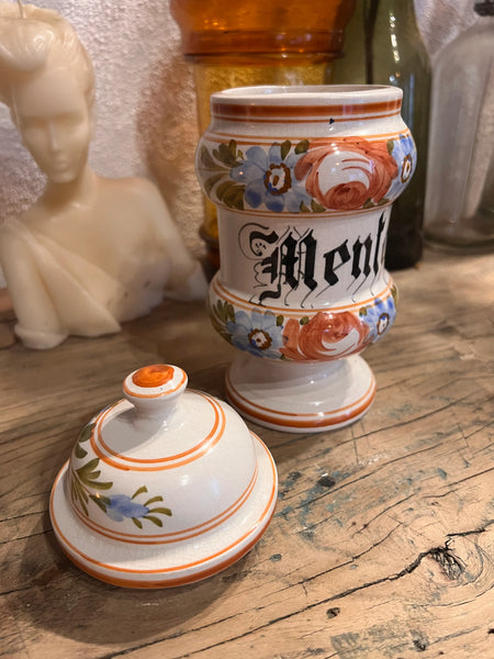 Pot d'apothicaire / de pharmacie vintage Menta - Faïence de Bassano Italie