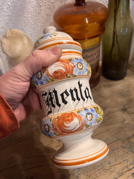 Pot d'apothicaire / de pharmacie vintage Menta - Faïence de Bassano Italie