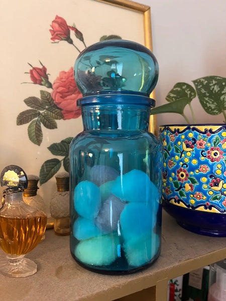 Pot d'apothicaire vintage en verre bleu Dash - Made in Belgium