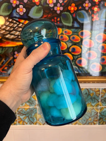 Pot d'apothicaire vintage en verre bleu Dash - Made in Belgium