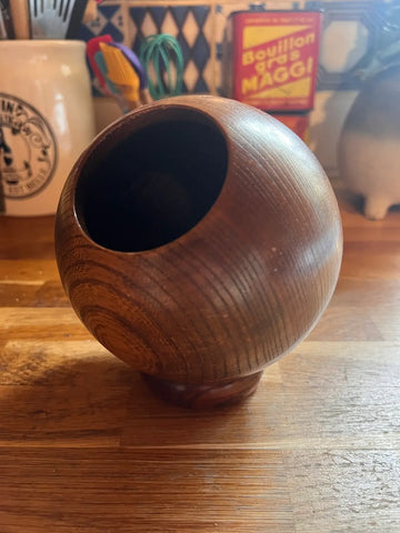 Sucrier vintage en forme de boule en bois