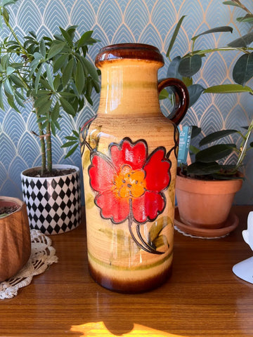 Vase à anse vintage en céramique Scheurich Keramik 407-35 - West Germany - Années 70