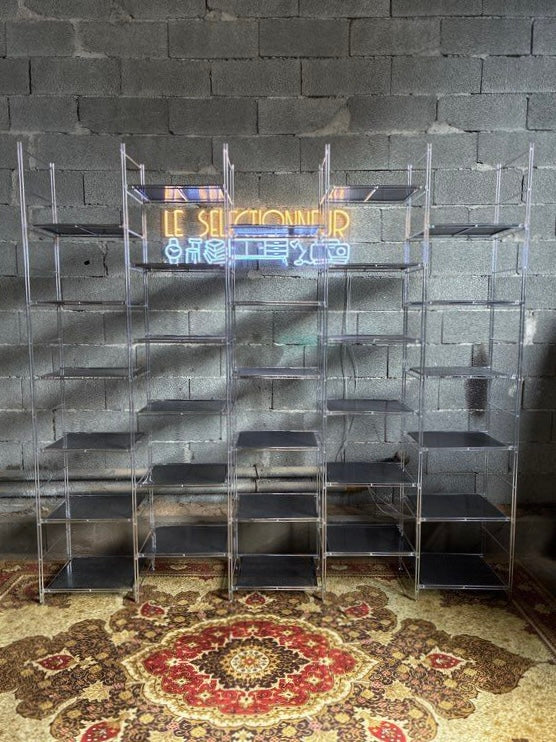 Grande étagère design / bibliothèque vintage modulable à 30 plateaux en métal 2,25x2,11m