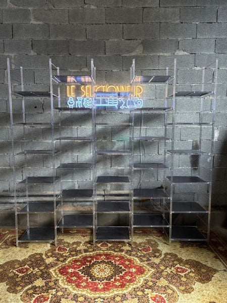 Grande étagère design / bibliothèque vintage modulable à 30 plateaux en métal 2,25x2,11m