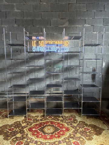 Grande étagère design / bibliothèque vintage modulable à 30 plateaux en métal 2,25x2,11m