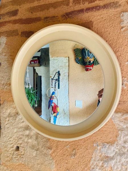 Miroir rond vintage beige / écru - Années 70