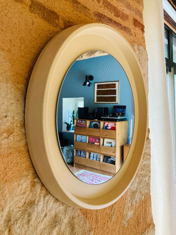 Miroir rond vintage beige / écru - Années 70