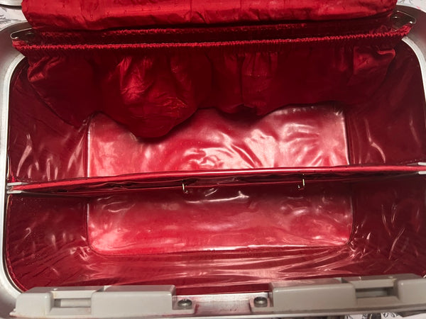 Le Sélectionneur - Brocante - Vanity-case / trousse de toilette de voyage vintage Delsey rouge intérieur