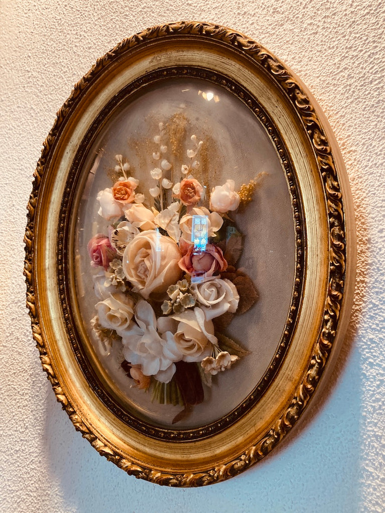 VINTAGE CADRE OVALE verre bombé bouquet de fleurs EUR 20,00 - FR VINTAGE CADRE OVALE verre bombé bouquet de fleurs EUR 20,00 - FR