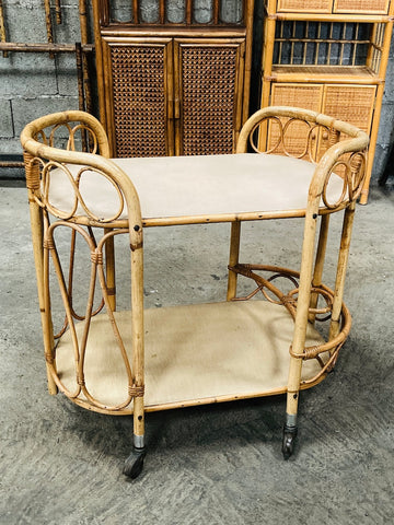 Le Sélectionneur - Desserte vintage en rotin sur roulettes