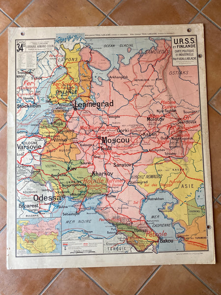Carte scolaire N°34/34bis URSS / Finlande Vidal-Lablache - Armand Colin